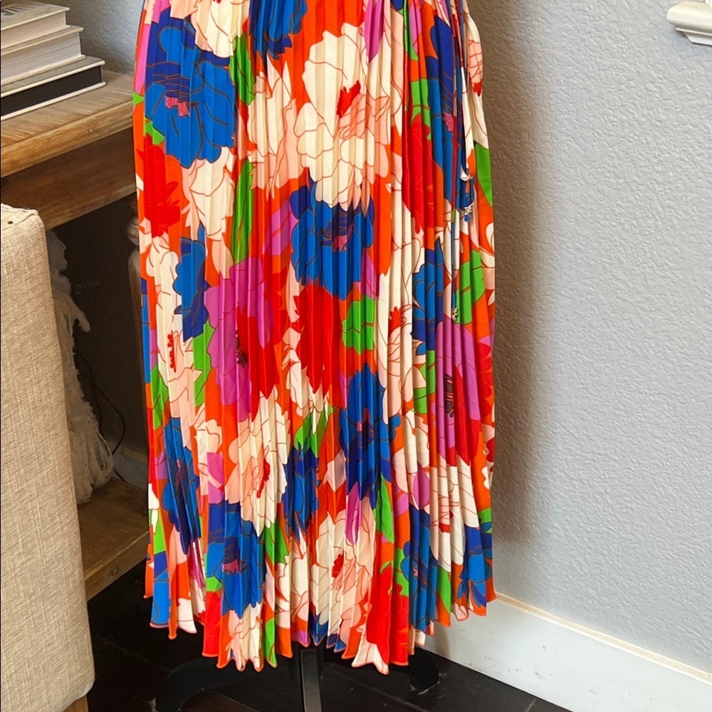 Sam Edelman Plisse Dress Retro Floral Colorful Floral Dress Size Large - Picture 5 of 10